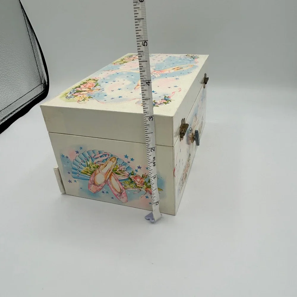 Vintage 1986 Lillian Vernon Ballerina Musical Jewelry Box Pink White Stars 8in